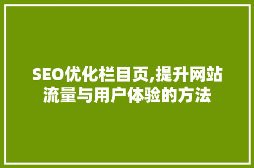 SEO优化栏目页,提升网站流量与用户体验的方法