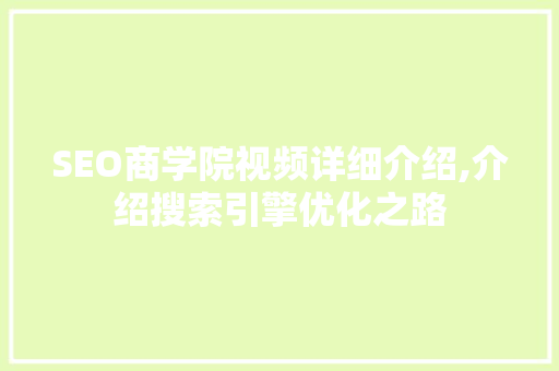 SEO商学院视频详细介绍,介绍搜索引擎优化之路