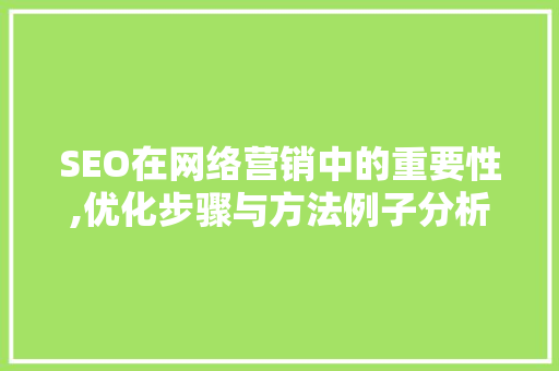 SEO在网络营销中的重要性,优化步骤与方法例子分析