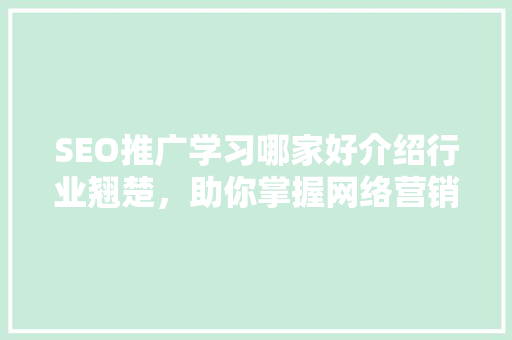 SEO推广学习哪家好介绍行业翘楚，助你掌握网络营销之路