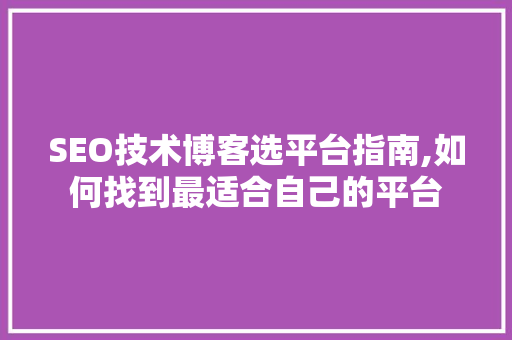 SEO技术博客选平台指南,如何找到最适合自己的平台