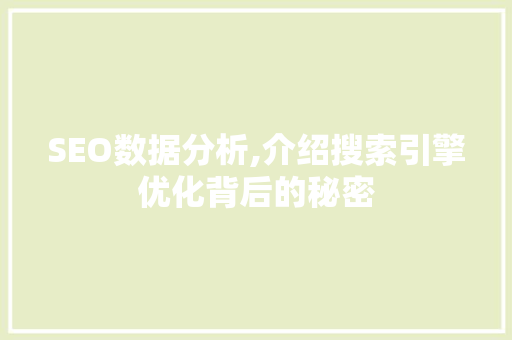 SEO数据分析,介绍搜索引擎优化背后的秘密
