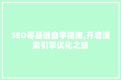 SEO零基础自学指南,开启搜索引擎优化之旅