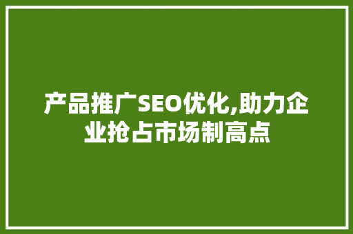 产品推广SEO优化,助力企业抢占市场制高点