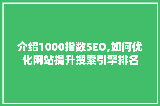 介绍1000指数SEO,如何优化网站提升搜索引擎排名