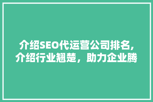 介绍SEO代运营公司排名,介绍行业翘楚，助力企业腾飞