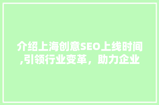 介绍上海创意SEO上线时间,引领行业变革，助力企业腾飞