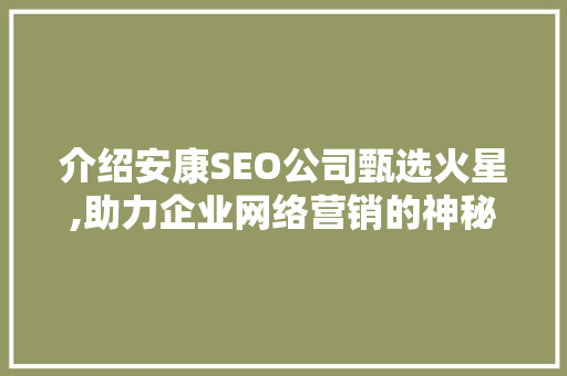 介绍安康SEO公司甄选火星,助力企业网络营销的神秘力量