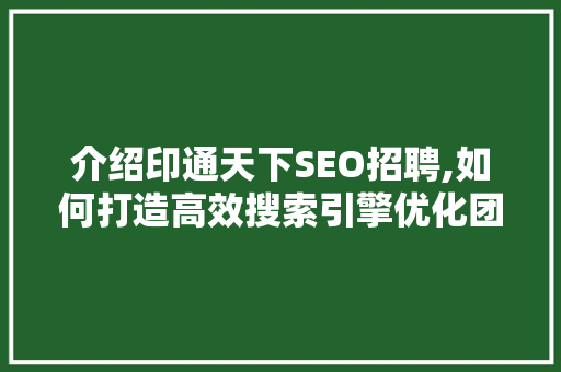 介绍印通天下SEO招聘,如何打造高效搜索引擎优化团队
