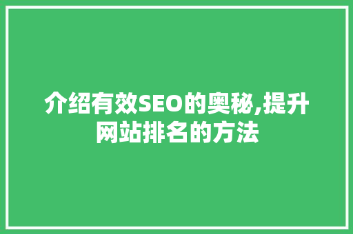 介绍有效SEO的奥秘,提升网站排名的方法