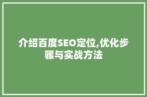 介绍百度SEO定位,优化步骤与实战方法