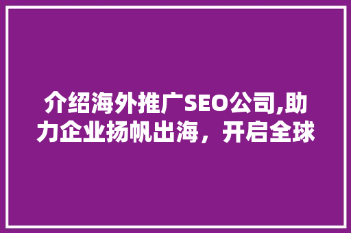 介绍海外推广SEO公司,助力企业扬帆出海，开启全球市场新篇章
