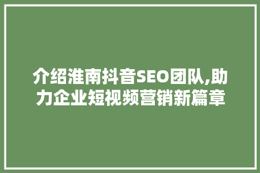 介绍淮南抖音SEO团队,助力企业短视频营销新篇章