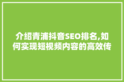 介绍青浦抖音SEO排名,如何实现短视频内容的高效传播