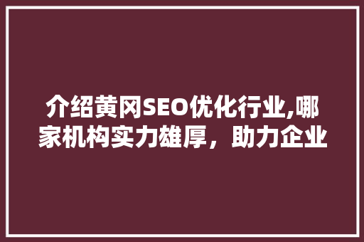 介绍黄冈SEO优化行业,哪家机构实力雄厚，助力企业互联网发展