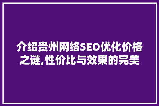 介绍贵州网络SEO优化价格之谜,性价比与效果的完美平衡