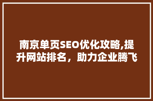 南京单页SEO优化攻略,提升网站排名，助力企业腾飞