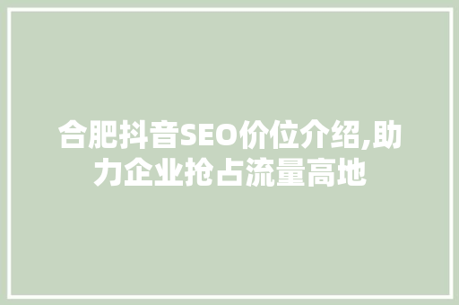 合肥抖音SEO价位介绍,助力企业抢占流量高地