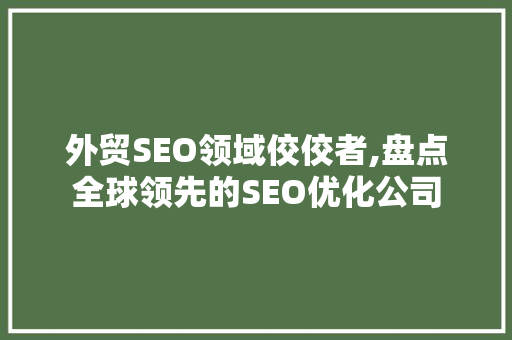 外贸SEO领域佼佼者,盘点全球领先的SEO优化公司