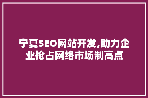 宁夏SEO网站开发,助力企业抢占网络市场制高点