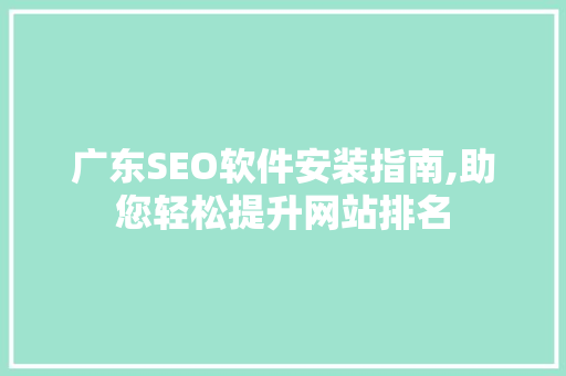 广东SEO软件安装指南,助您轻松提升网站排名