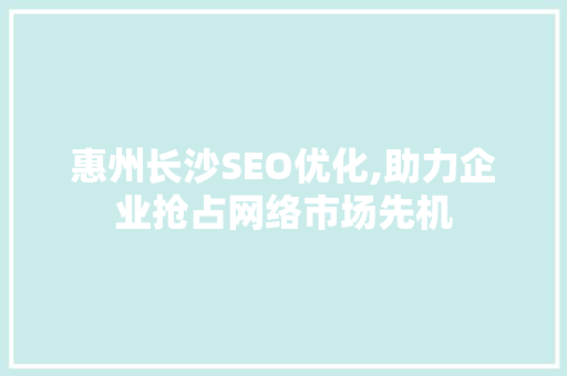 惠州长沙SEO优化,助力企业抢占网络市场先机