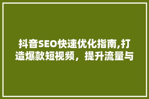 抖音SEO快速优化指南,打造爆款短视频，提升流量与曝光度