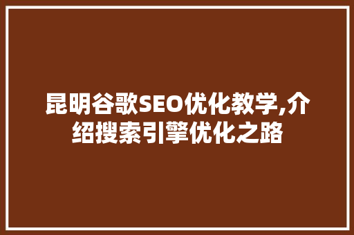 昆明谷歌SEO优化教学,介绍搜索引擎优化之路