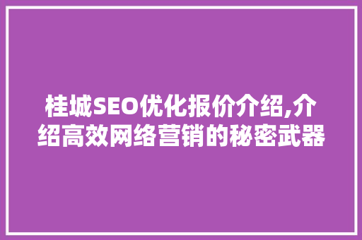 桂城SEO优化报价介绍,介绍高效网络营销的秘密武器