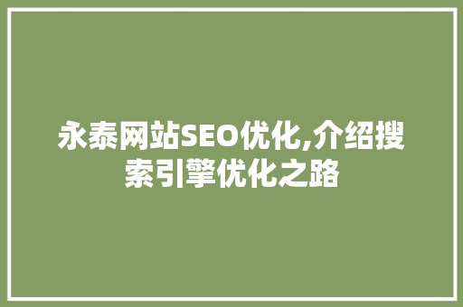 永泰网站SEO优化,介绍搜索引擎优化之路