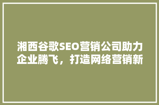 湘西谷歌SEO营销公司助力企业腾飞，打造网络营销新格局