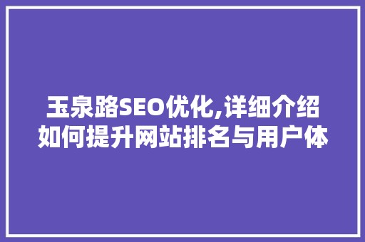 玉泉路SEO优化,详细介绍如何提升网站排名与用户体验