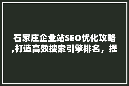 石家庄企业站SEO优化攻略,打造高效搜索引擎排名，提升企业品牌影响力