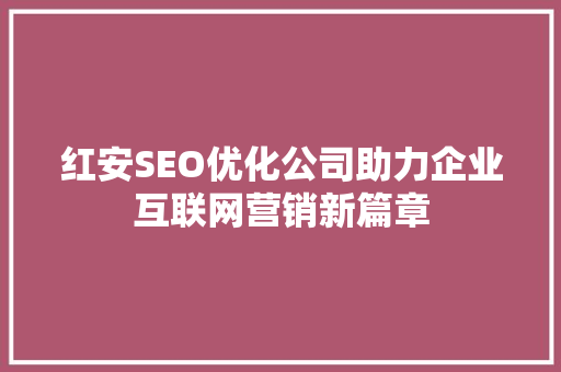 红安SEO优化公司助力企业互联网营销新篇章