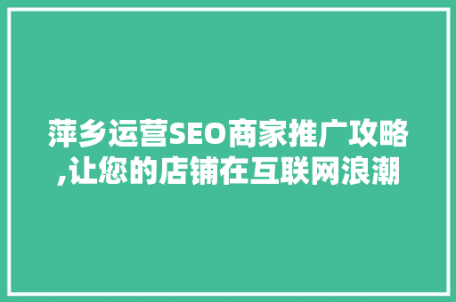 萍乡运营SEO商家推广攻略,让您的店铺在互联网浪潮中乘风破浪
