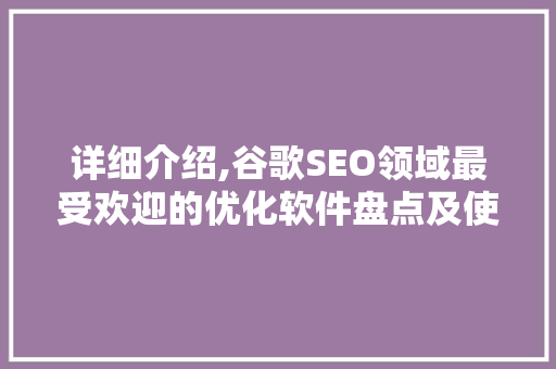 详细介绍,谷歌SEO领域最受欢迎的优化软件盘点及使用指南