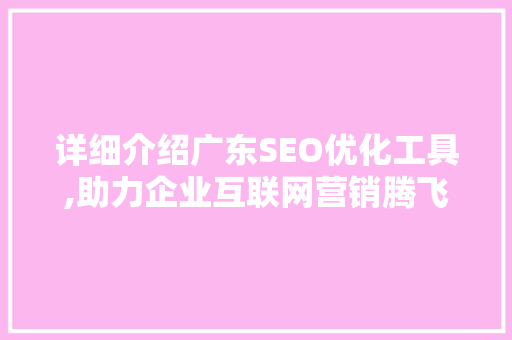 详细介绍广东SEO优化工具,助力企业互联网营销腾飞