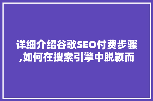 详细介绍谷歌SEO付费步骤,如何在搜索引擎中脱颖而出