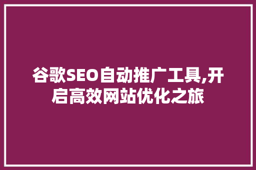 谷歌SEO自动推广工具,开启高效网站优化之旅