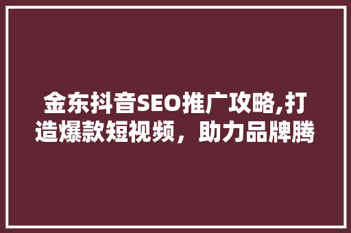 金东抖音SEO推广攻略,打造爆款短视频，助力品牌腾飞