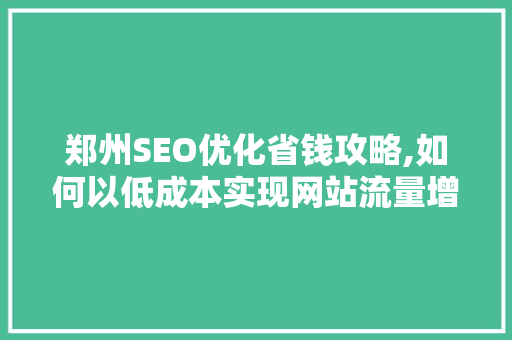 郑州SEO优化省钱攻略,如何以低成本实现网站流量增长