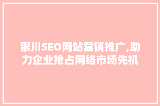 银川SEO网站营销推广,助力企业抢占网络市场先机