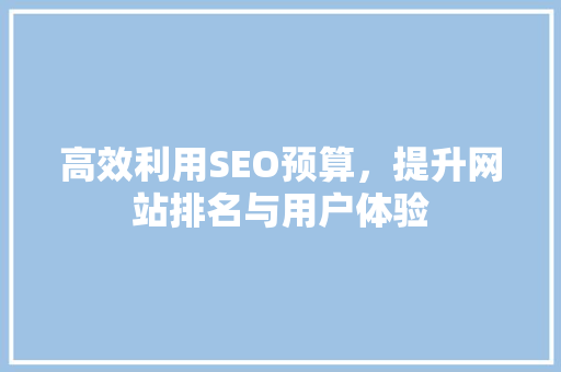 高效利用SEO预算，提升网站排名与用户体验