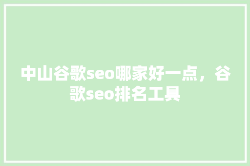中山谷歌seo哪家好一点，谷歌seo排名工具
