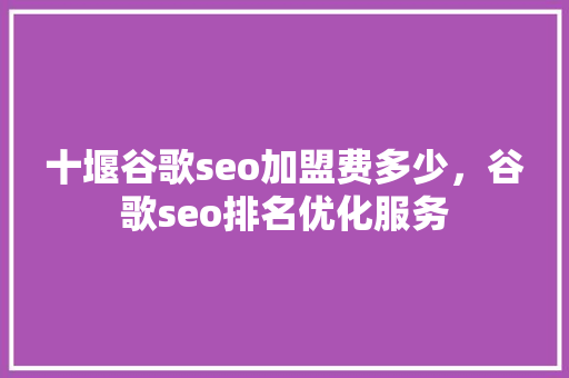 十堰谷歌seo加盟费多少，谷歌seo排名优化服务