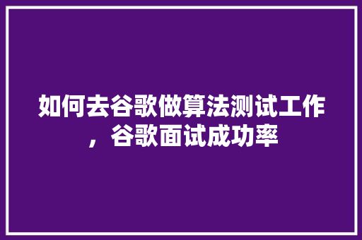 如何去谷歌做算法测试工作，谷歌面试成功率