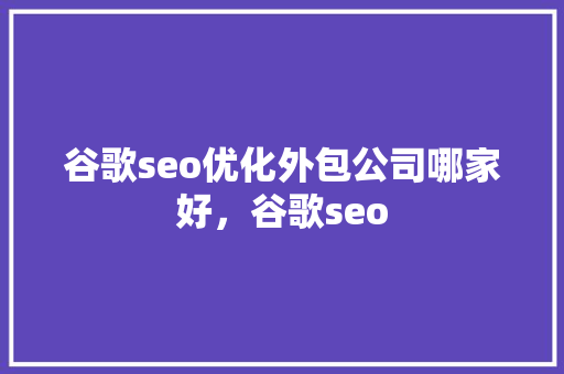 谷歌seo优化外包公司哪家好，谷歌seo
