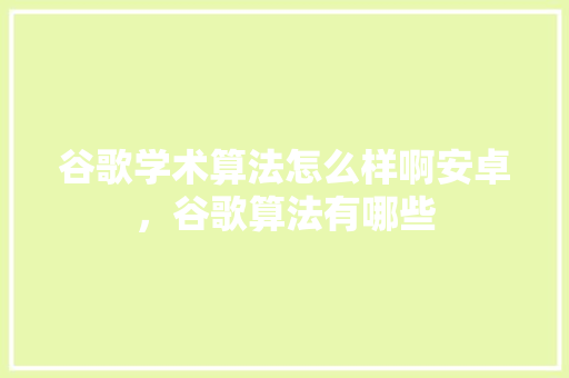 谷歌学术算法怎么样啊安卓，谷歌算法有哪些