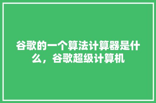 谷歌的一个算法计算器是什么，谷歌超级计算机