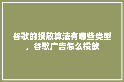 谷歌的投放算法有哪些类型，谷歌广告怎么投放